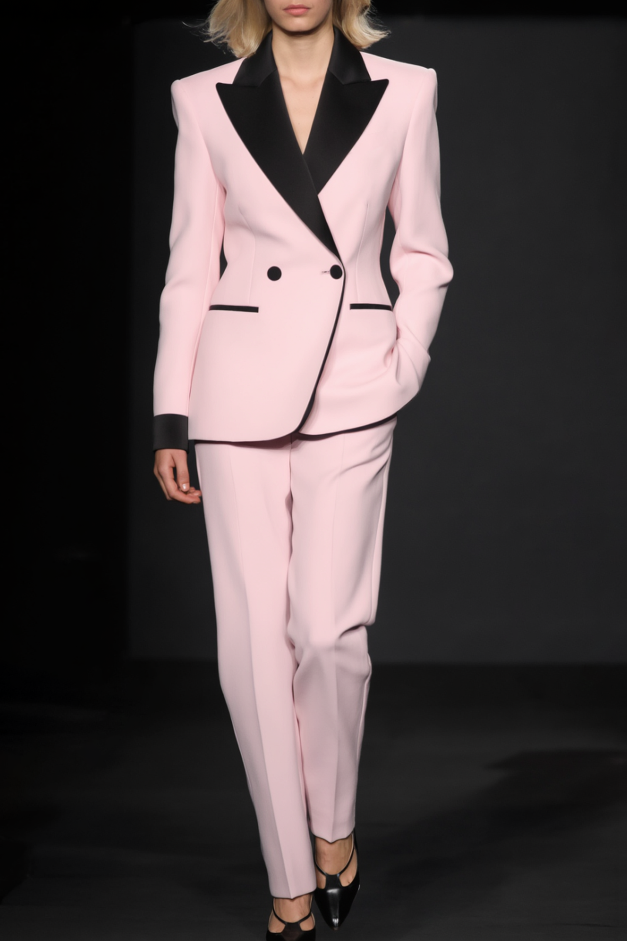 Suit Sets Pink Lapel Colorblock Pants Set