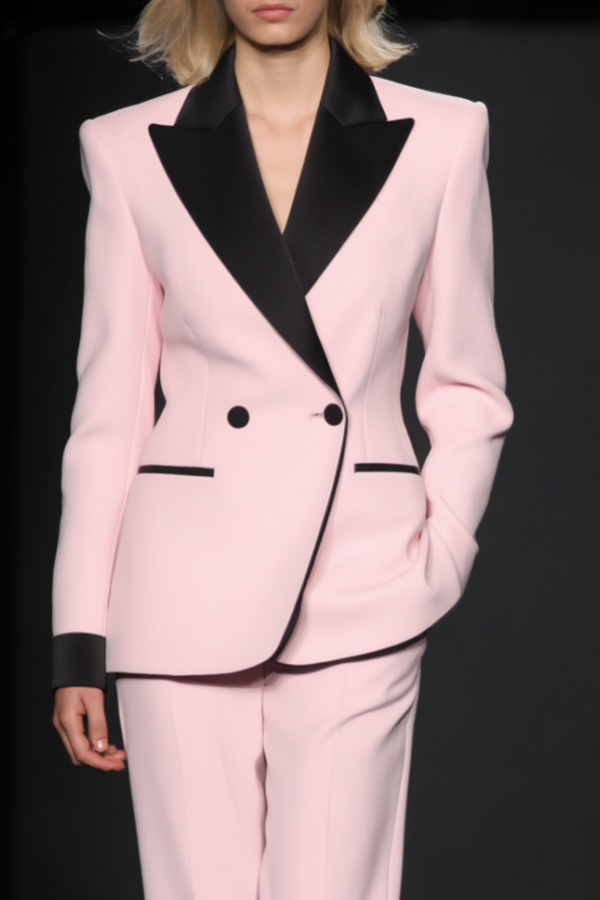 Suit Sets Pink Lapel Colorblock Pants Set