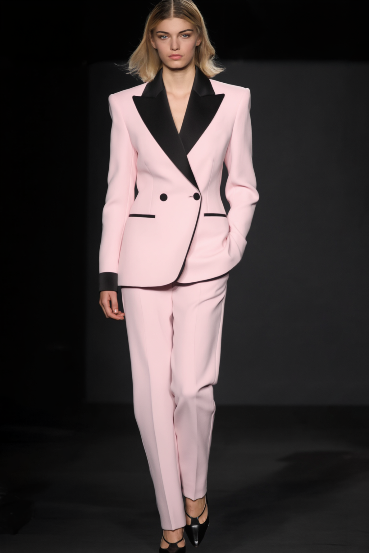 Suit Sets Pink Lapel Colorblock Pants Set