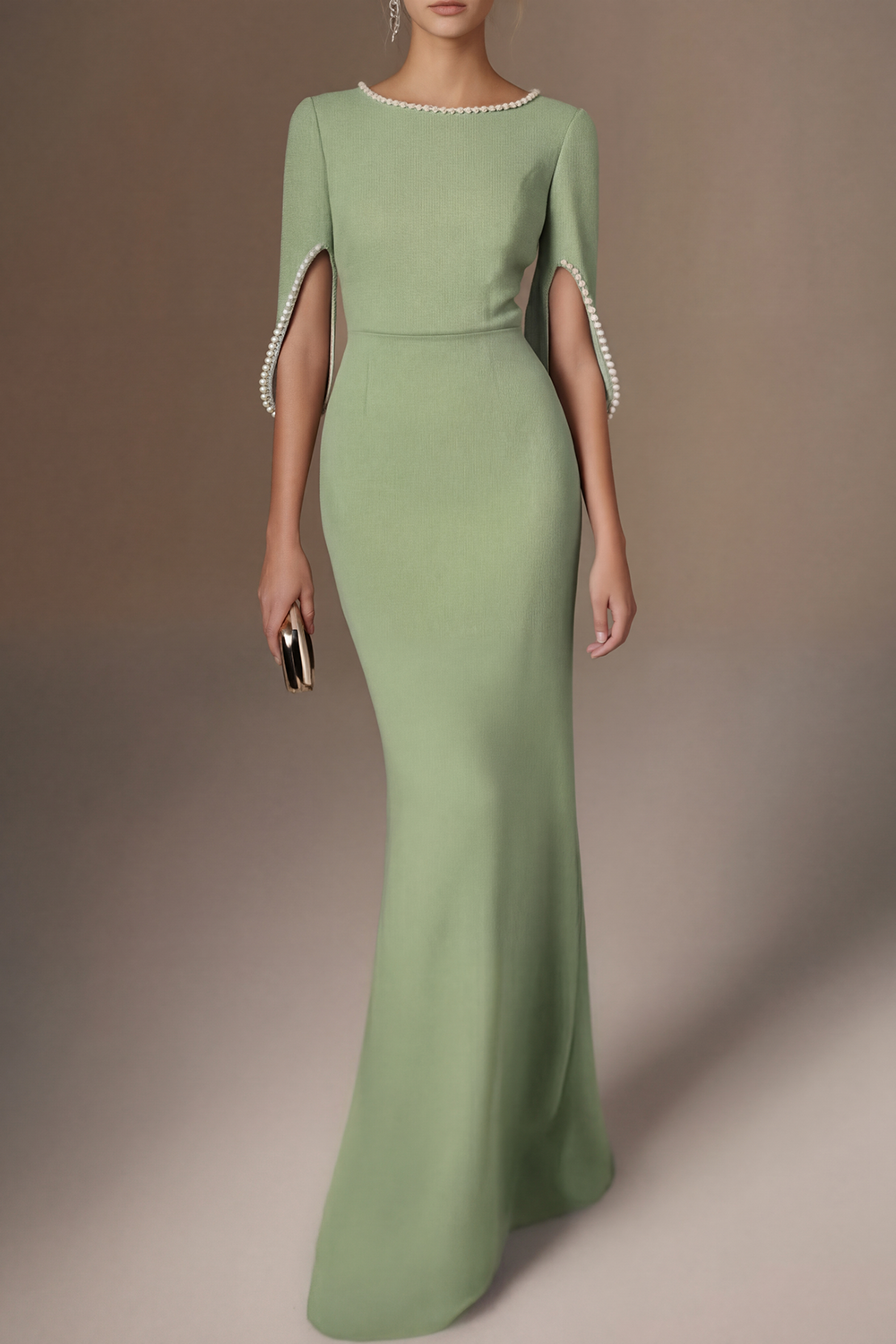 Formal Dress Blue with Pearls Maxi Mother of the Bride Dress