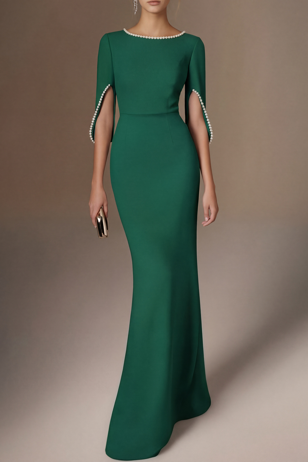 Formal Dress Blue with Pearls Maxi Mother of the Bride Dress