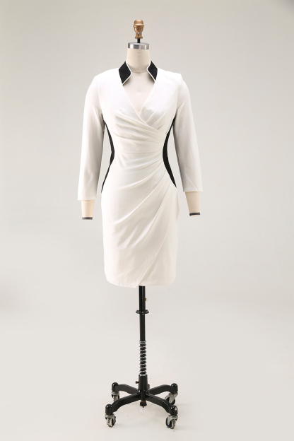Work Dress White V Neck Mini Sheath Dress