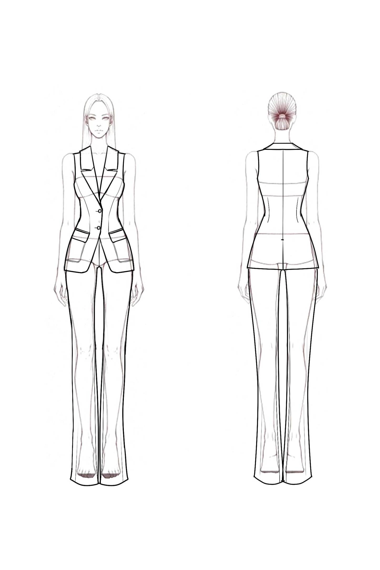 Suit Sets Orange Lapel Pocket Sleeveless Pants Set