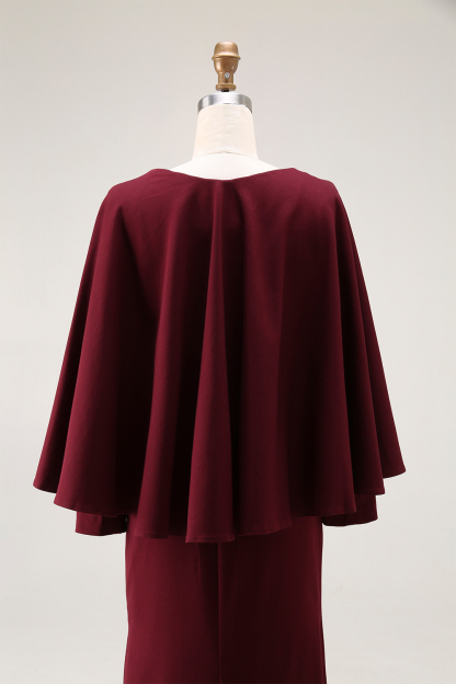 Evening Dress Purple V Neck Cap Belted Maxi Mother of the Bride Dress