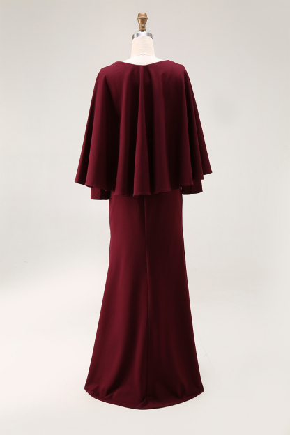 Evening Dress Purple V Neck Cap Belted Maxi Mother of the Bride Dress