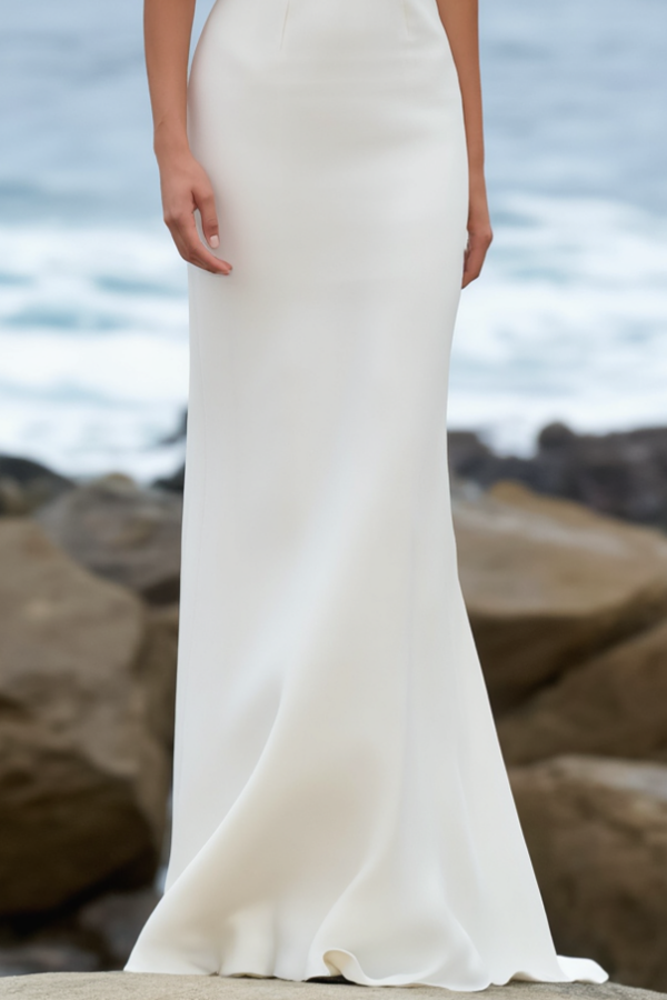 Formal Evening Dress White Crew Neck Lace Maxi Dress