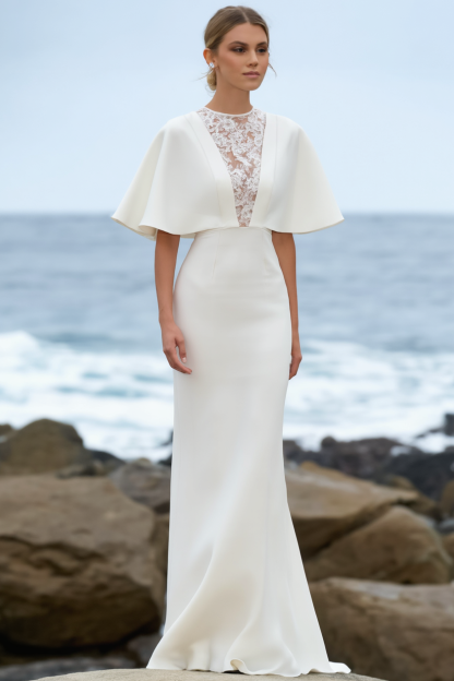 Formal Evening Dress White Crew Neck Lace Maxi Dress