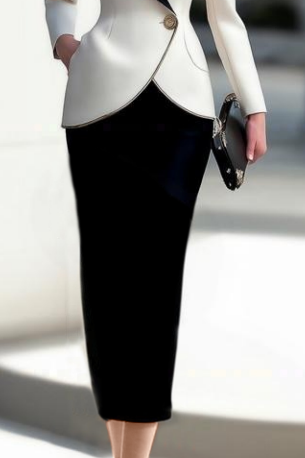 Suit Sets Black White Lapel Pocket Skirts Set