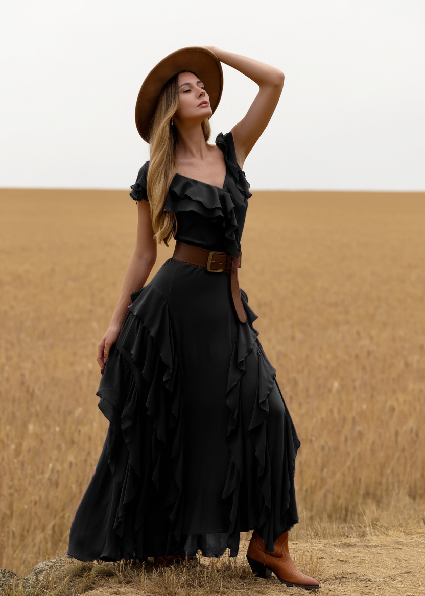 Boho Dress Purple V Neck Ruffle Belted Maxi Dress