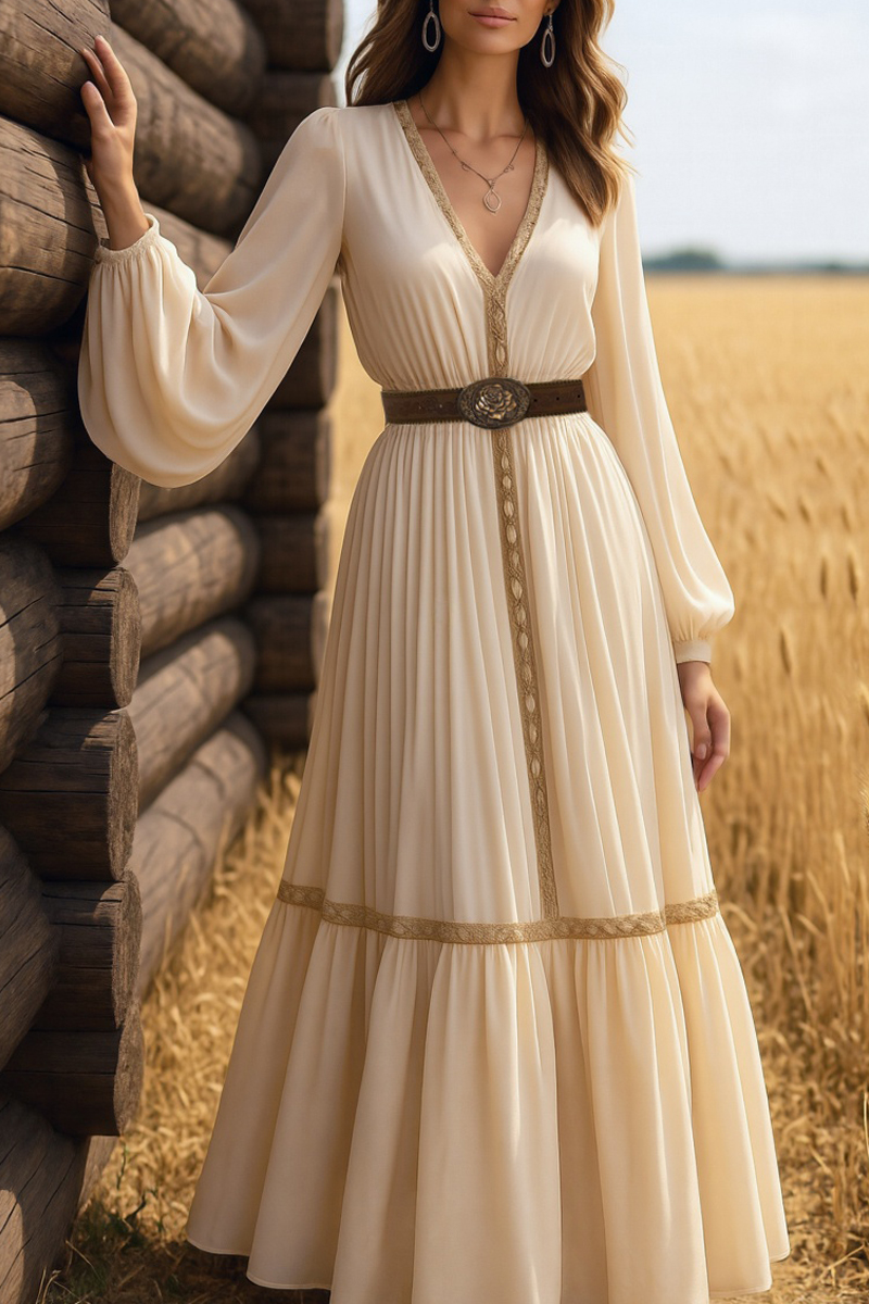 Boho Swing Dress White V Neck Maxi Dress