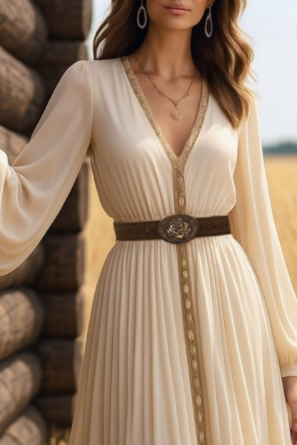 Boho Swing Dress White V Neck Maxi Dress