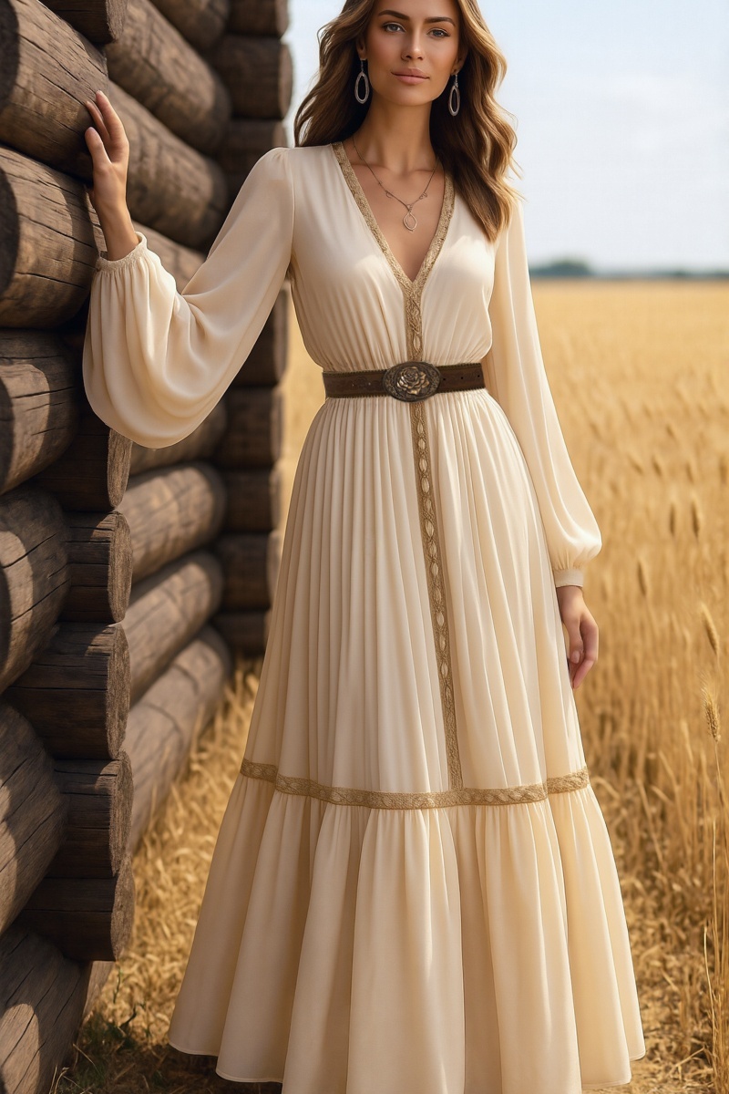Boho Swing Dress White V Neck Maxi Dress
