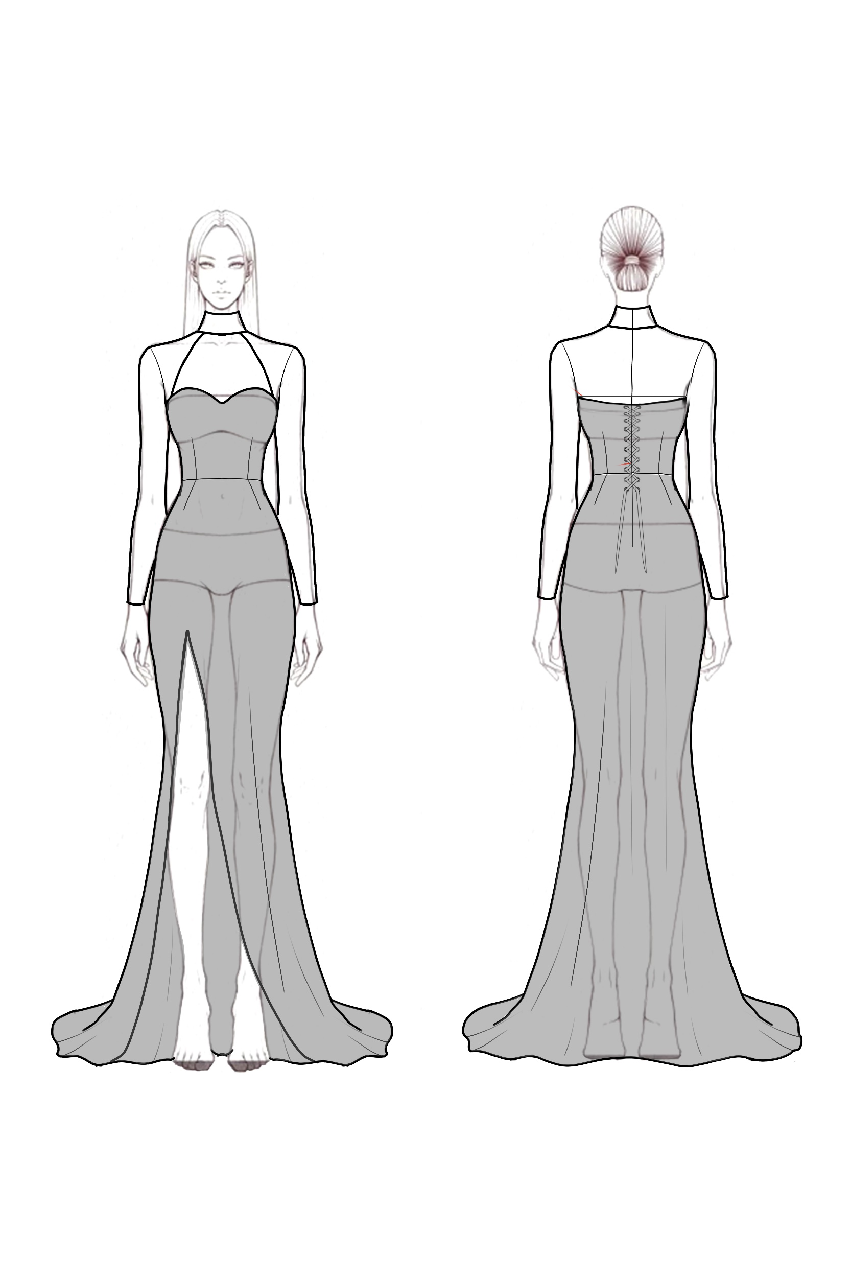 Evening Dress Set Black Strapless Velvet Slit Maxi Dress with Sequin Bolero