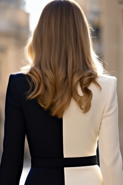 Work Blazer Dress​ Black White Lapel Mermaid Knee-Length Sheath Dress