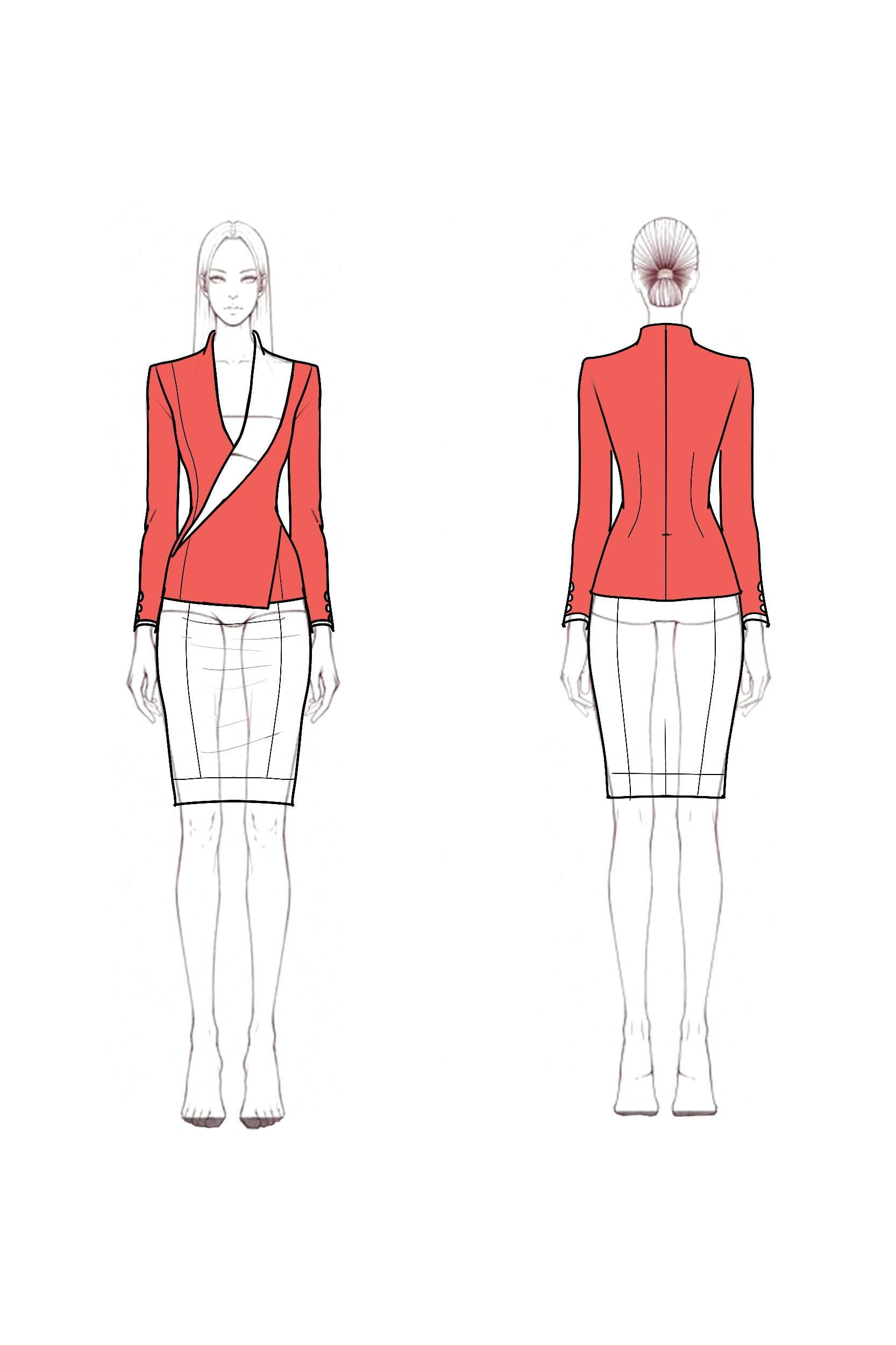 Work Outfit Sets Red Lapel Colorblock Mini Skirts Set