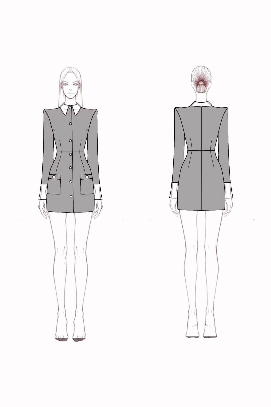 Work Blazer Dress​ Black White Collared Mini Sheath Dress