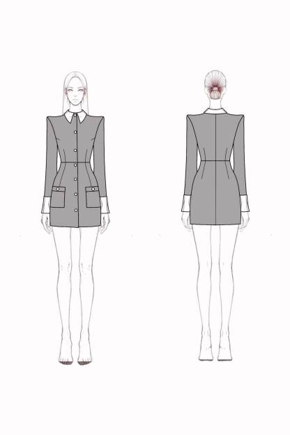 Work Blazer Dress​ Black White Collared Mini Sheath Dress