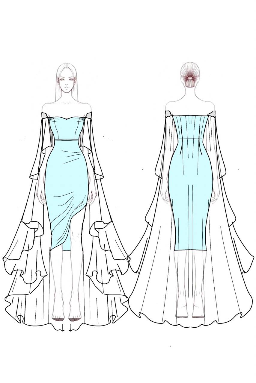 Formal Cocktail Dress Blue Strapless with Train Maxi Dress