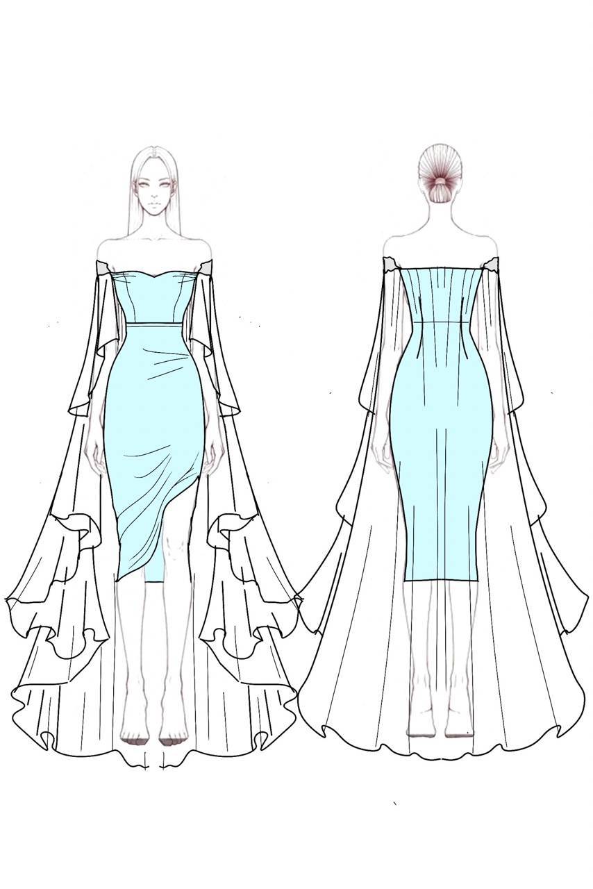 Formal Cocktail Dress Blue Strapless with Train Maxi Dress