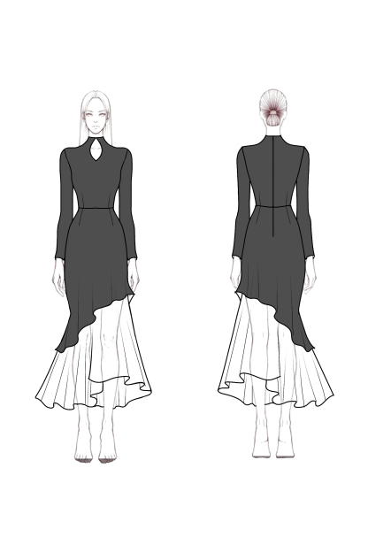 Formal Evening Dress Black White Stand Collar Ruffle Maxi Dress