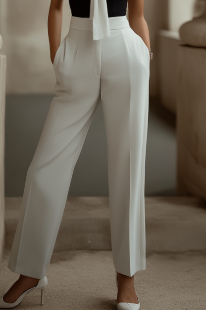 Work Outfit Sets Black White V Neck Pocket Pants Set