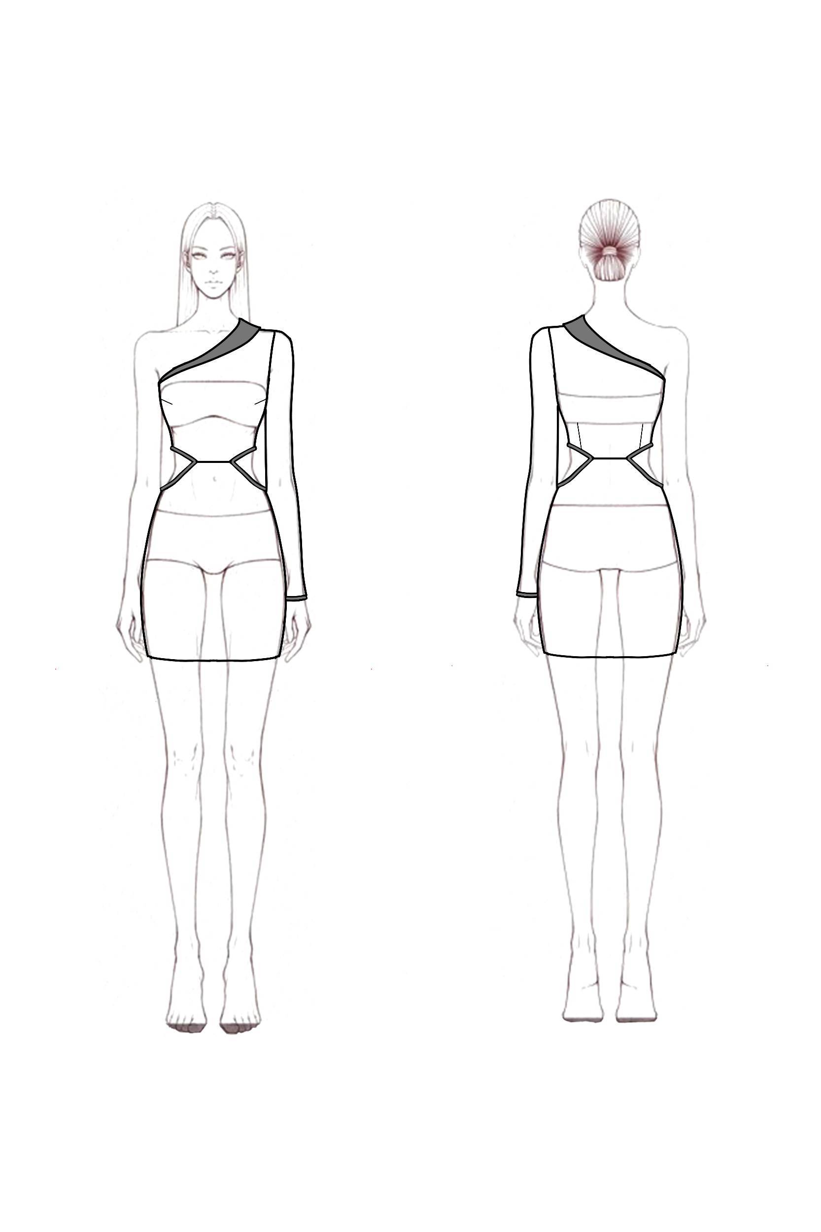 Work Dress​ Black White One Shoulder Hollow To Waist Mini Dress