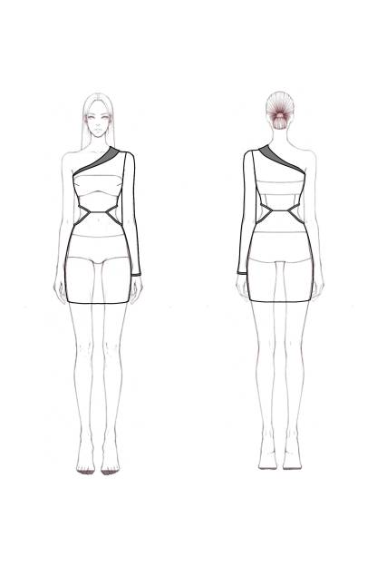 Work Dress​ Black White One Shoulder Hollow To Waist Mini Dress