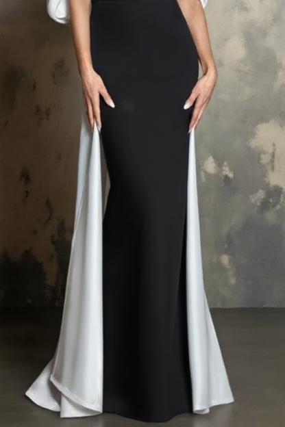 Formal Evening Dress Black White Strapless Maxi Dress