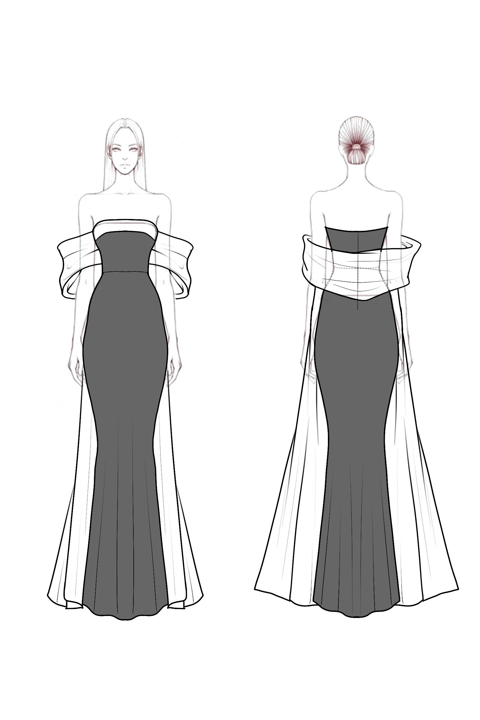 Formal Evening Dress Black White Strapless Maxi Dress