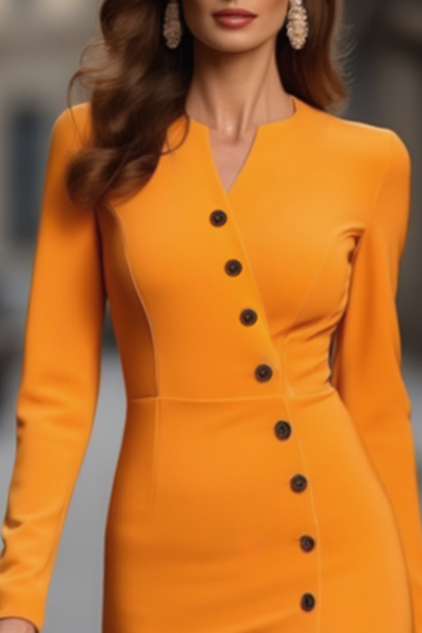 Sheath midi office dress with button accents