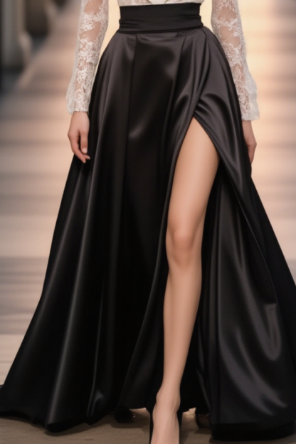 Evening Dress Black White Deep V Slit Maxi Dress