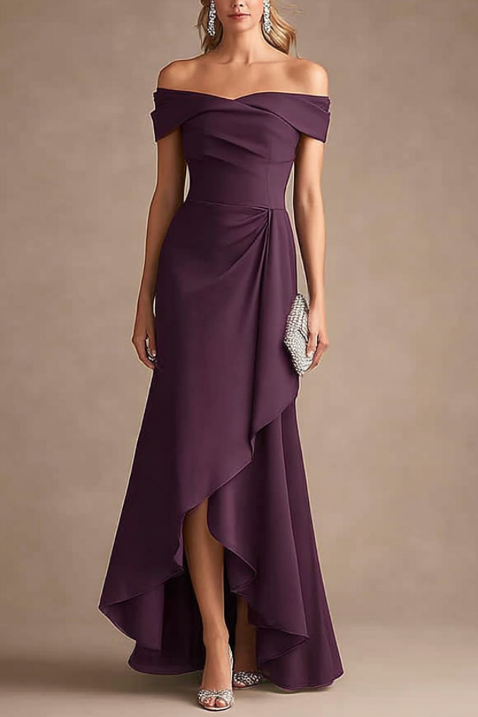 Formal Evening Dress Purple Off Shoulder Ruffle Maxi Dress