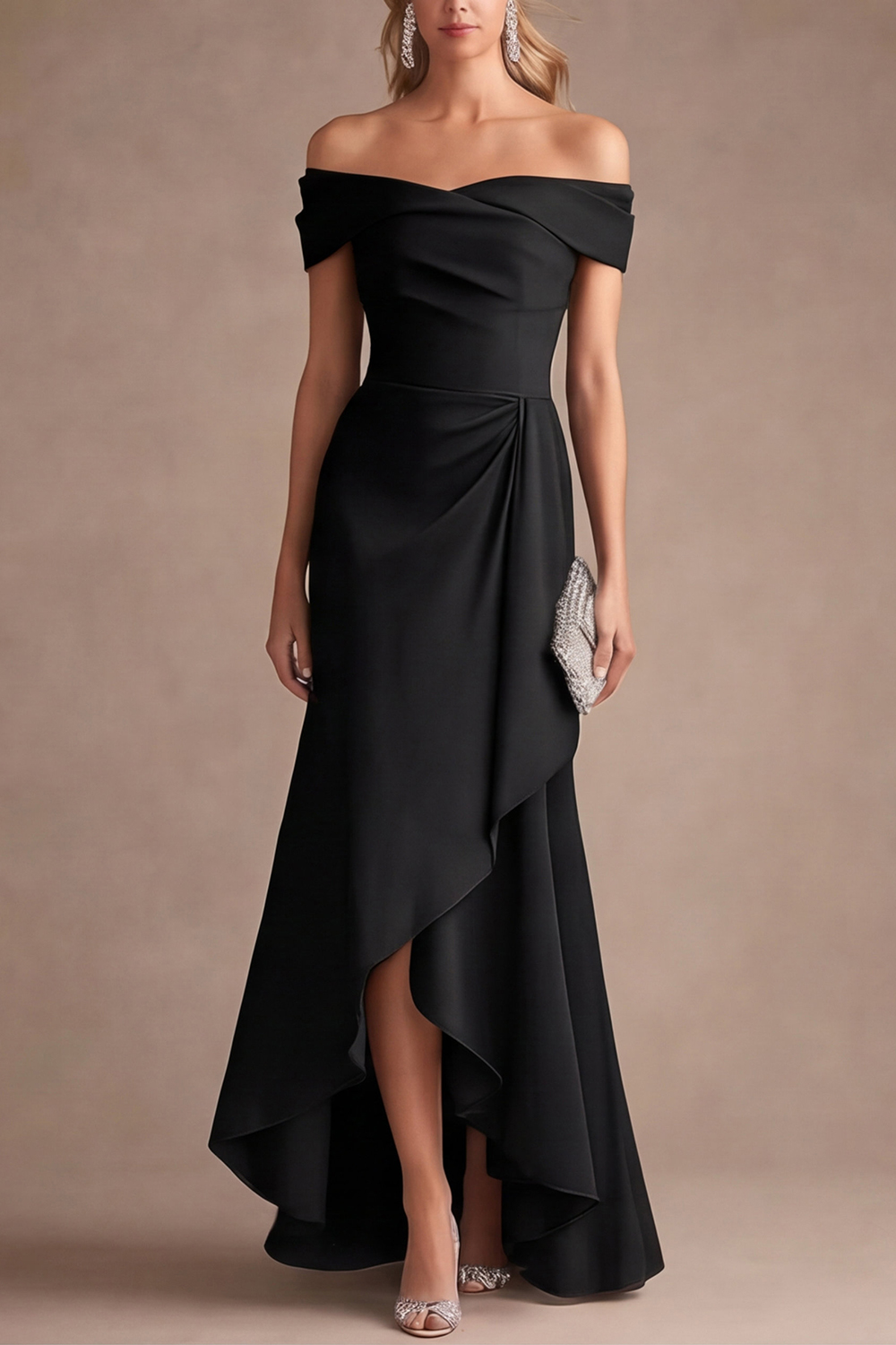 Formal Evening Dress Purple Off Shoulder Ruffle Maxi Dress