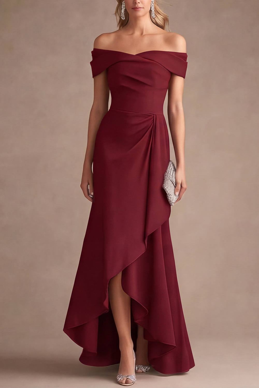 Formal Evening Dress Purple Off Shoulder Ruffle Maxi Dress