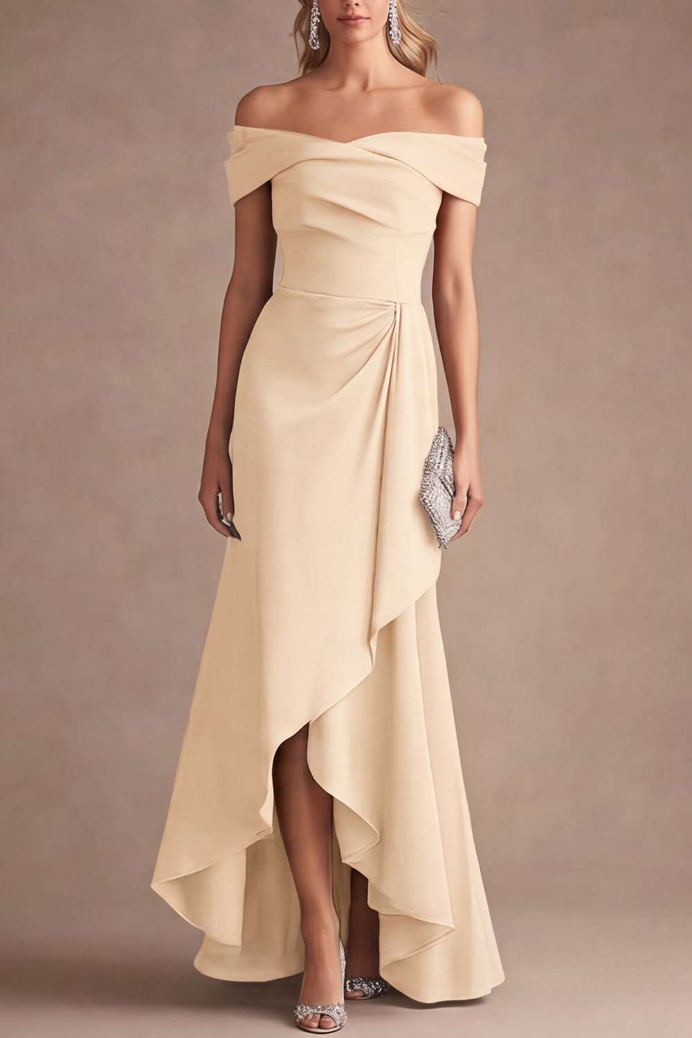 Formal Evening Dress Purple Off Shoulder Ruffle Maxi Dress