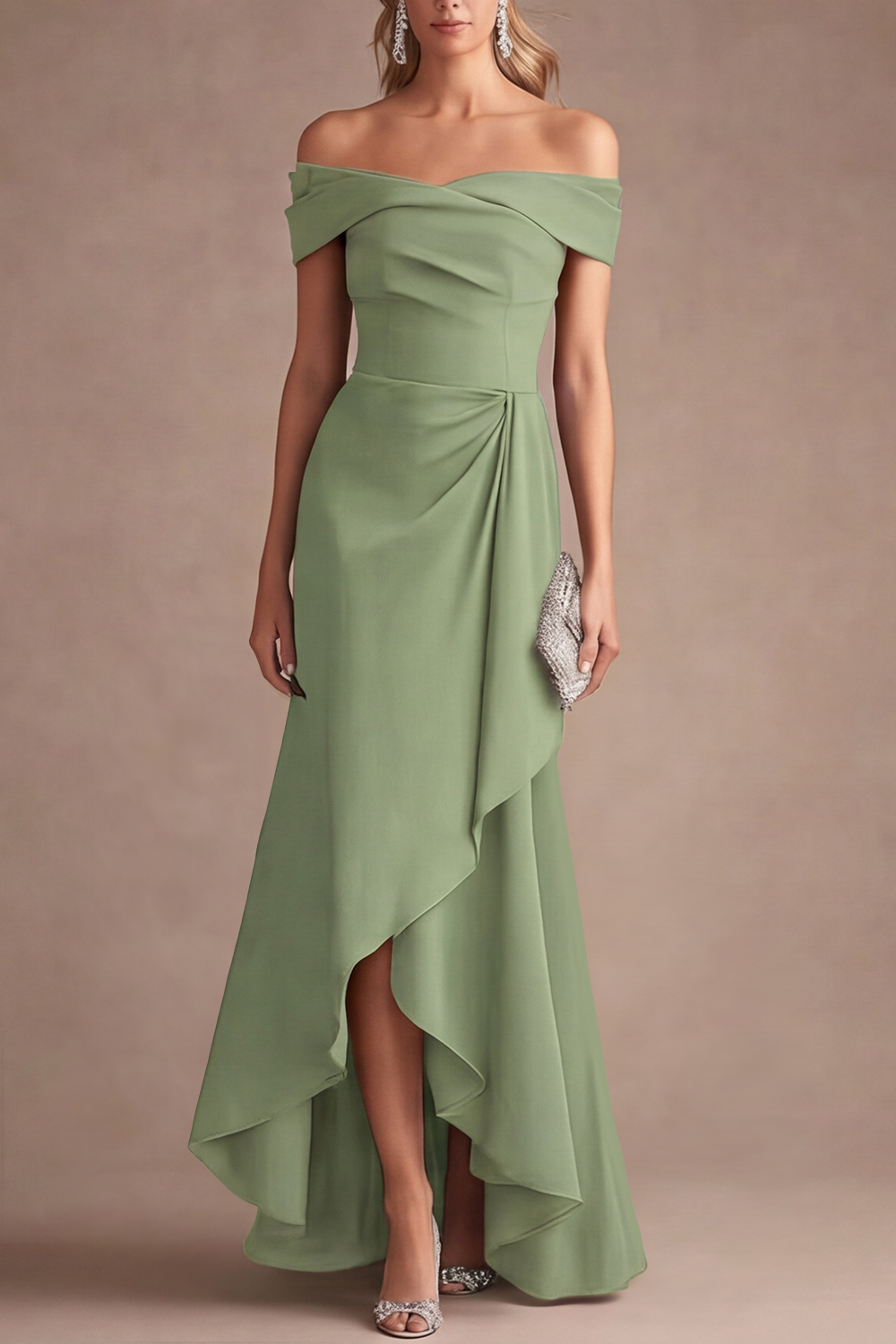 Formal Evening Dress Purple Off Shoulder Ruffle Maxi Dress