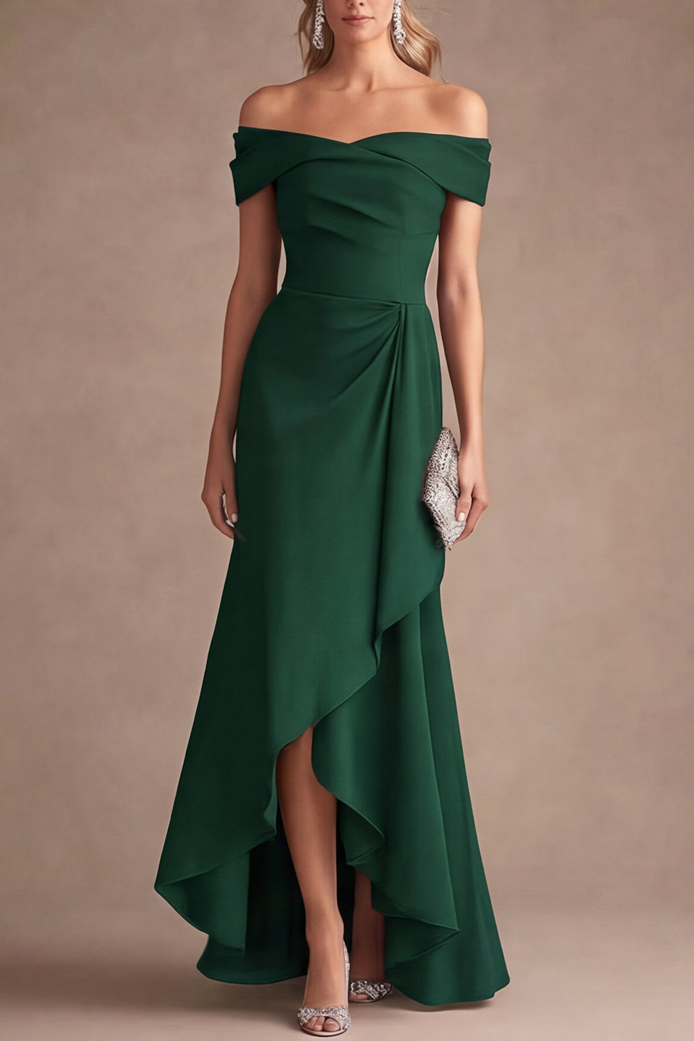 Formal Evening Dress Purple Off Shoulder Ruffle Maxi Dress