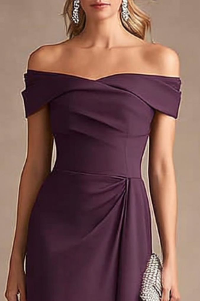 Formal Evening Dress Purple Off Shoulder Ruffle Maxi Dress