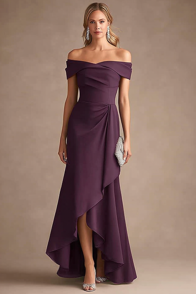 Formal Evening Dress Purple Off Shoulder Ruffle Maxi Dress