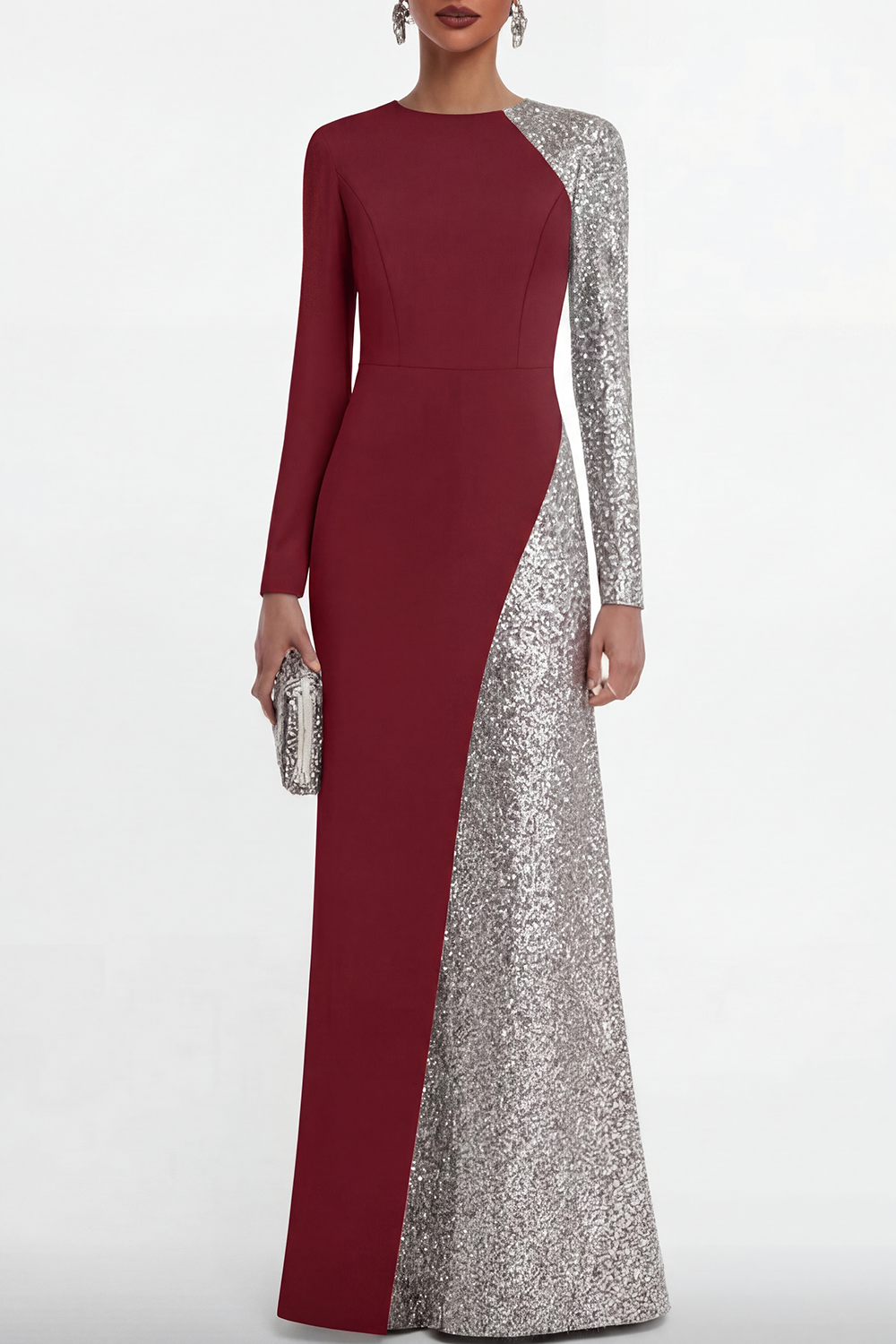 Formal Dress Blue Crew Neck Sequin Maxi Mother of the Bride Dress