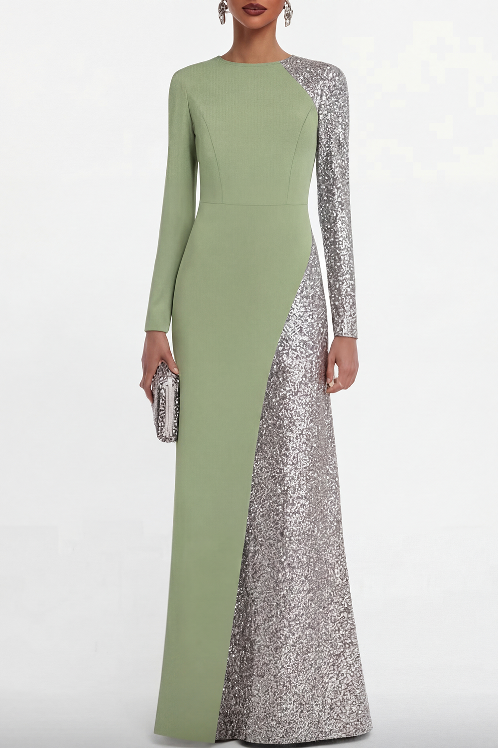 Formal Dress Blue Crew Neck Sequin Maxi Mother of the Bride Dress