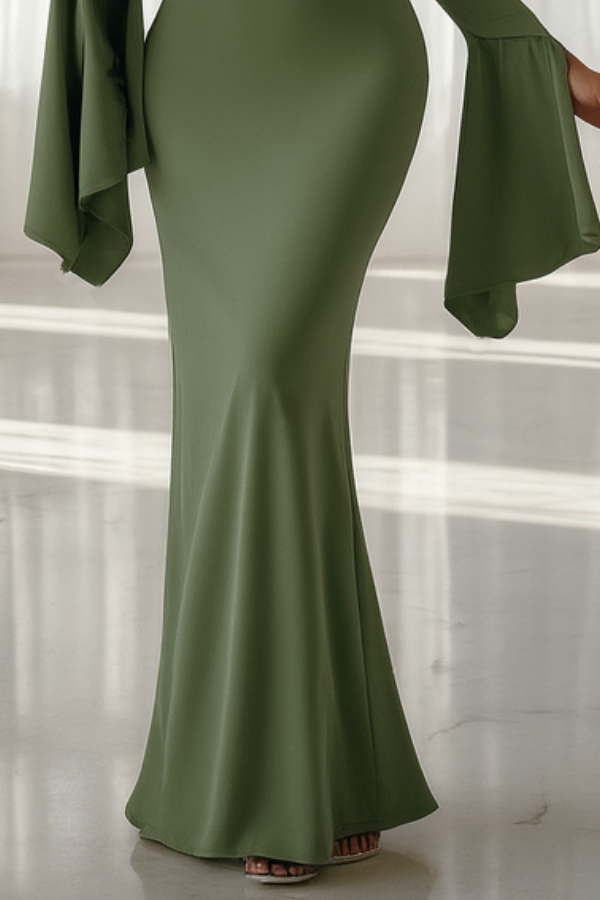 Formal Evening Dress Green Off Shoulder Maxi Long Sleeve Dress