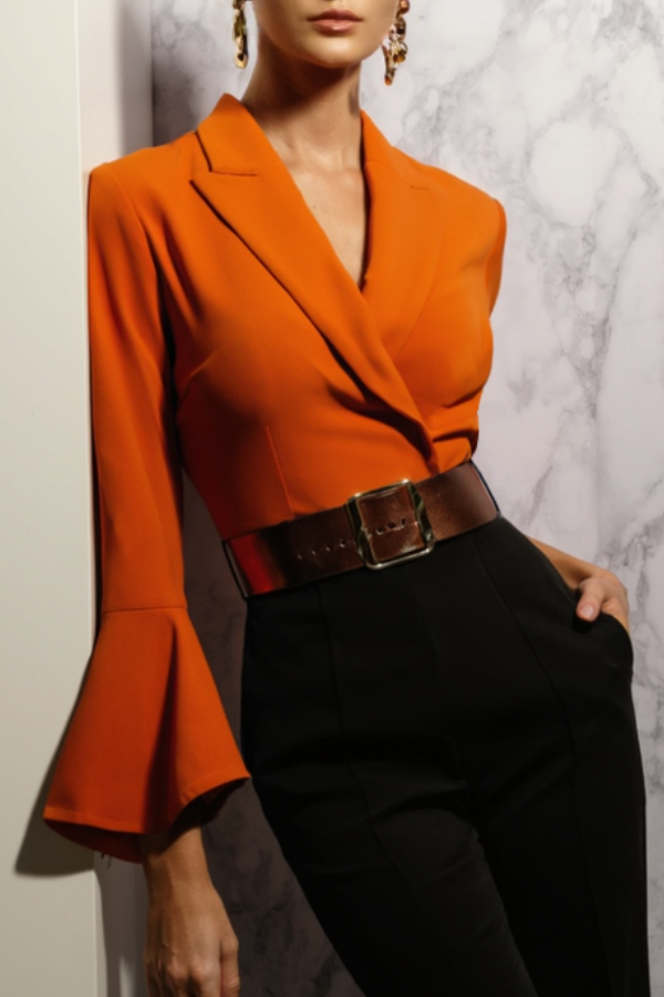 Formal Outfit Sets Pants Set Orange Long Sleeve Flared Pants
