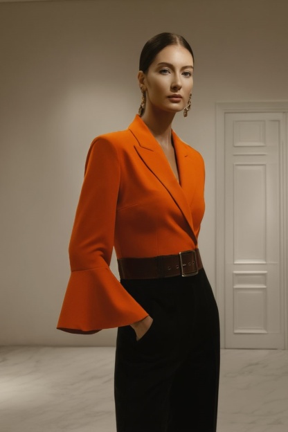 Formal Outfit Sets Pants Set Orange Long Sleeve Flared Pants