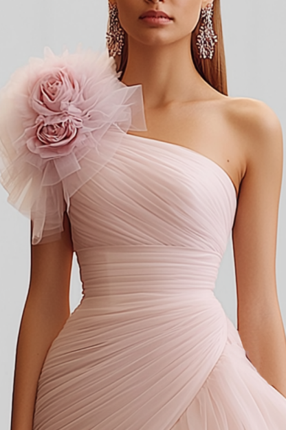 Homecoming Dress​​ Pink One Shoulder Floral Mini Dress