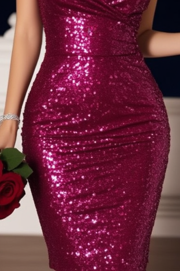 Cocktail Party Dress Purple V Neck Mini Sequin Dress