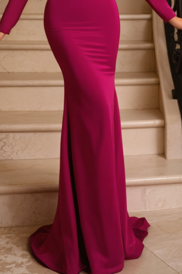 Formal Evening Dress Rose Square Neck Rhinestones Maxi Dress