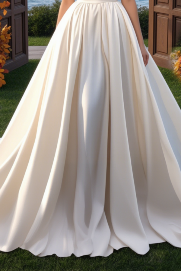Formal ​Wedding Dress White Off Shoulder Satin Maxi Dress