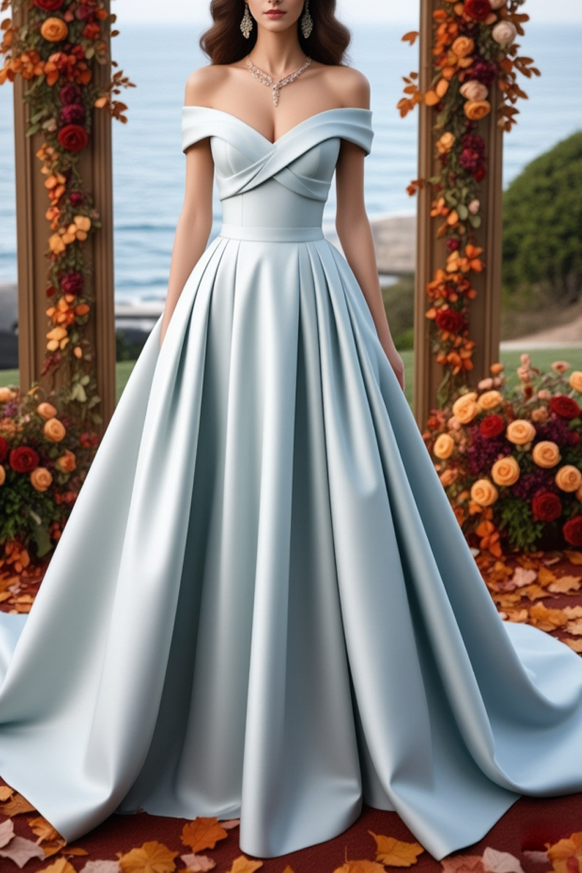 Formal ​Wedding Dress Blue Off Shoulder Satin Maxi Dress