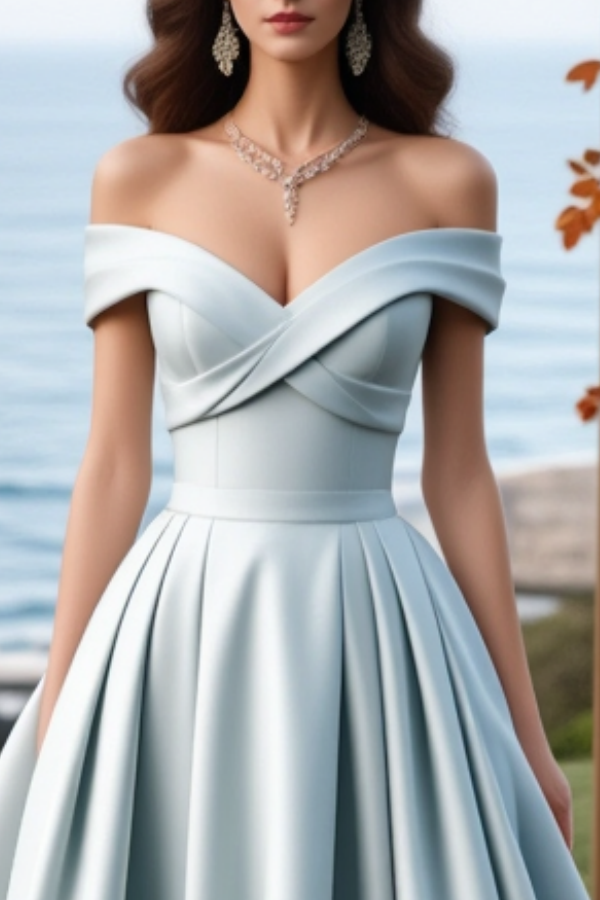 Formal ​Wedding Dress Blue Off Shoulder Satin Maxi Dress